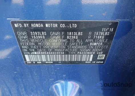 2016 Honda Fit Lx z USA, uszkodzony, nr VIN JHMGK5H5XGX010234